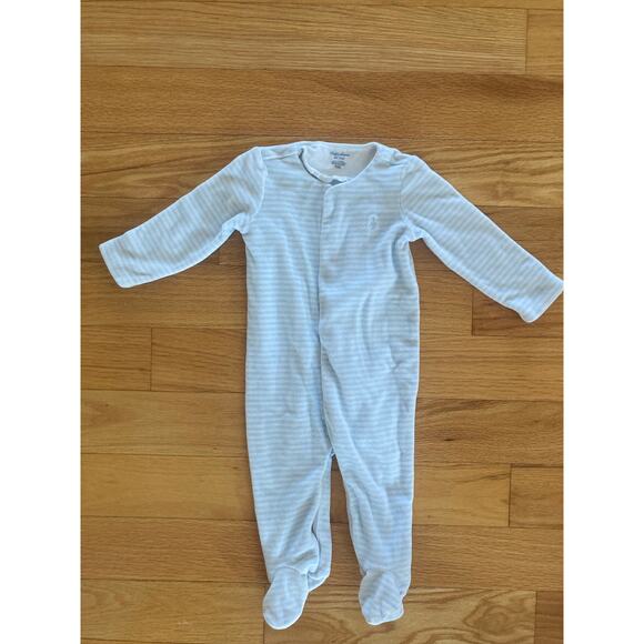 Ralph Lauren Blue Stripe Terry Cloth Velour Logo Baby Sleepsuit Footie 6 Mths - Picture 4 of 8